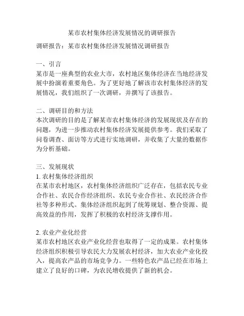 某市农村集体经济发展情况的调研报告