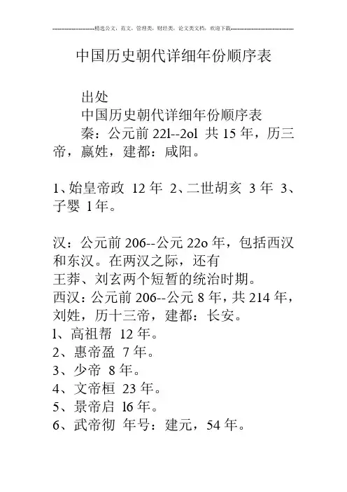 中国历史朝代详细年份顺序表