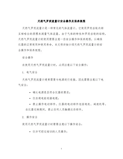 天然气罗茨流量计安全操作及保养规程