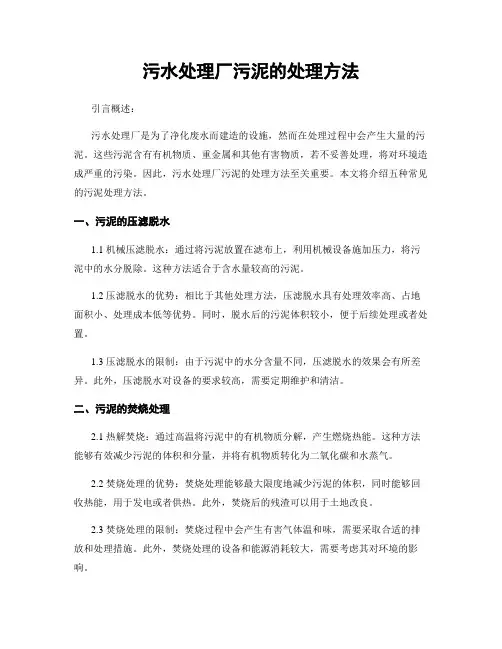 污水处理厂污泥的处理方法