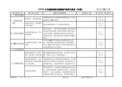 建筑消防设施维护保养记录表
