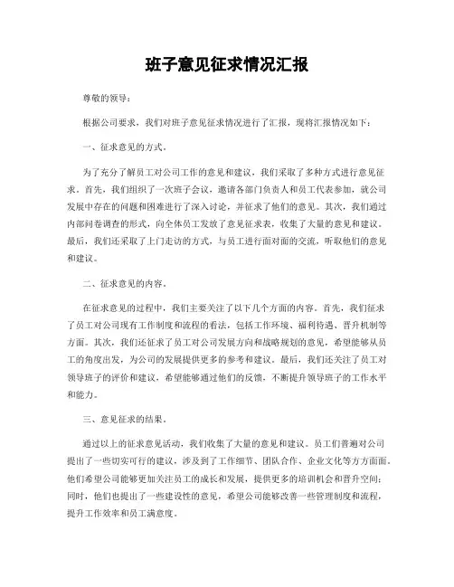 班子意见征求情况汇报