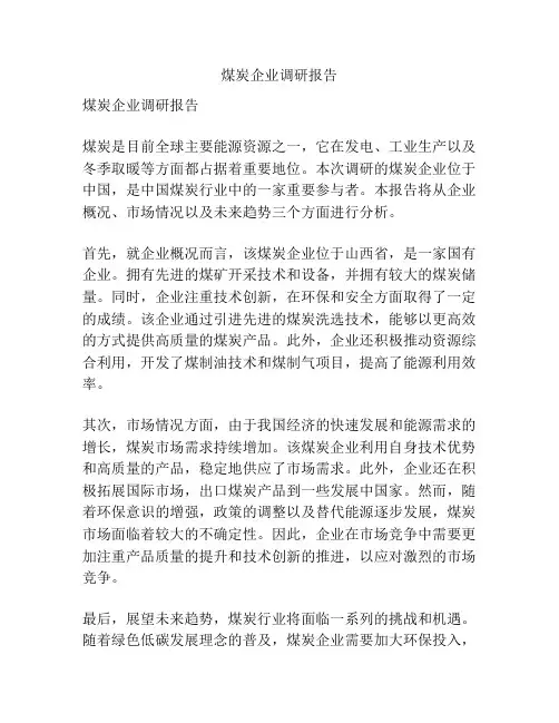煤炭企业调研报告