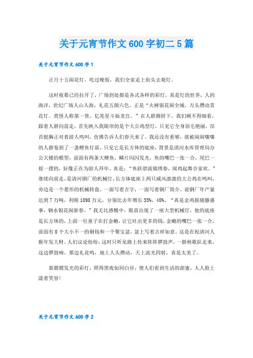 关于元宵节作文600字初二5篇