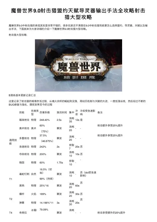 魔兽世界9.0射击猎盟约天赋导灵器输出手法全攻略射击猎大型攻略