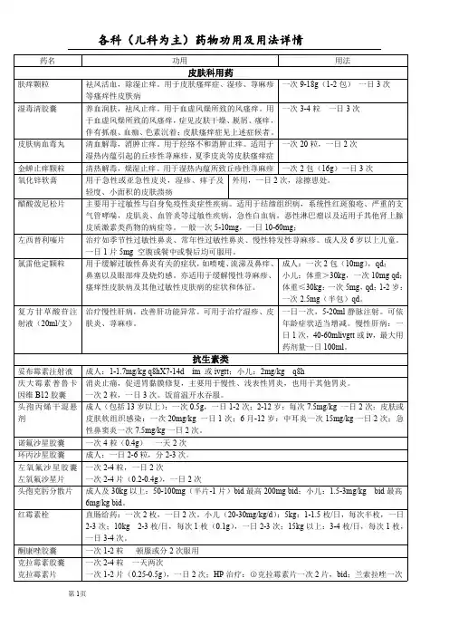 各科(儿科为主)药物用法详情