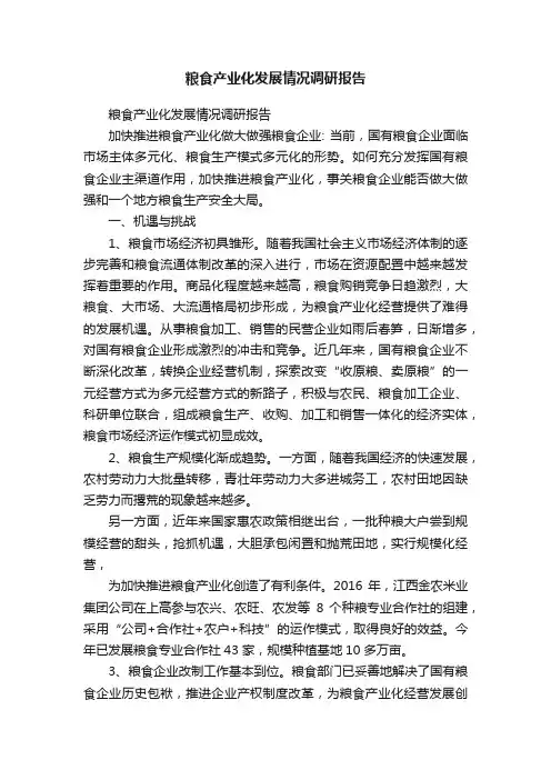 粮食产业化发展情况调研报告