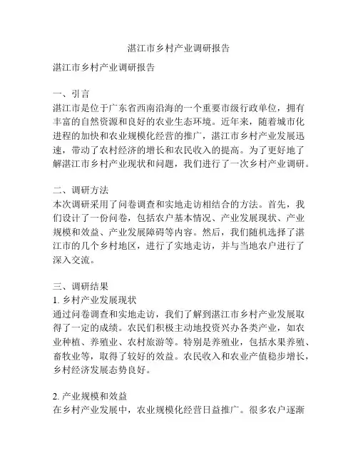 湛江市乡村产业调研报告