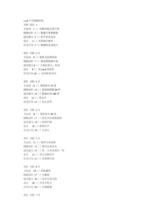1-18个月测评表