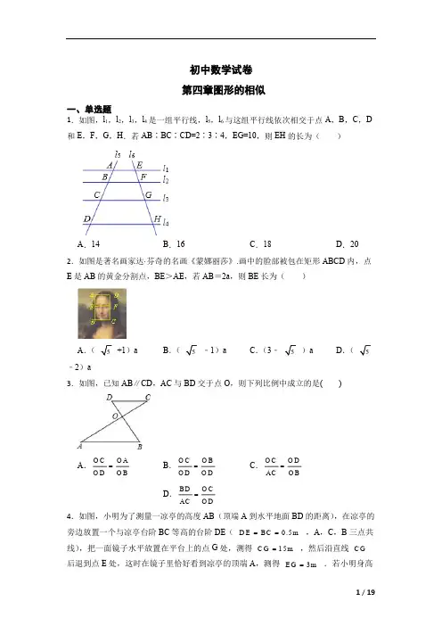 北师大版数学九年级上册第四章图形的相似复习练习