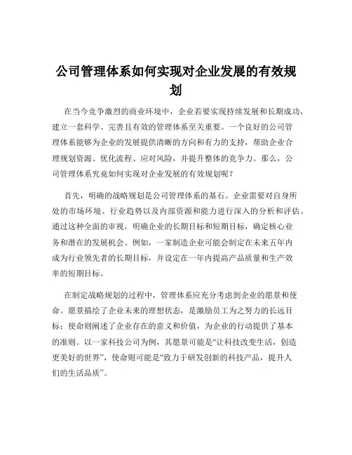公司管理体系如何实现对企业发展的有效规划