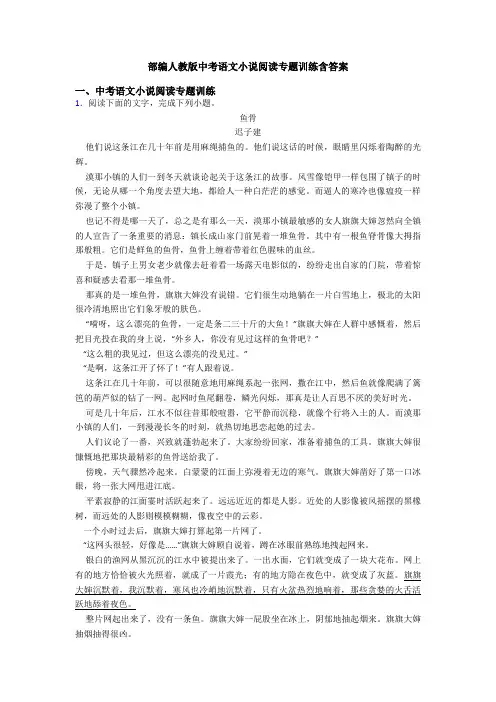 部编人教版中考语文小说阅读专题训练含答案