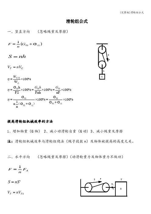 (完整版)滑轮组公式