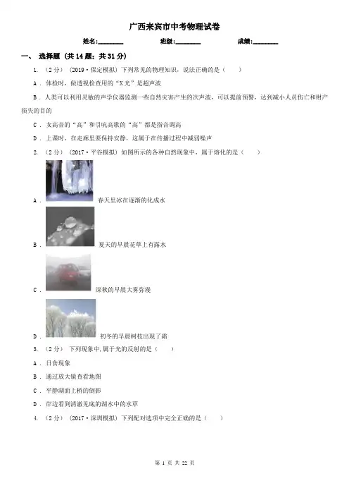 广西来宾市中考物理试卷