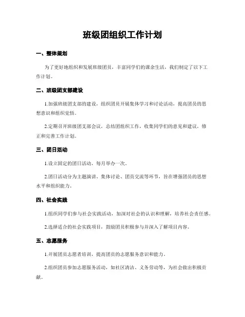 班级团组织工作计划