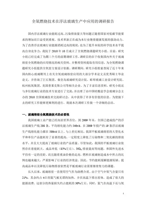 国内外浮法玻璃全氧燃烧调研报告
