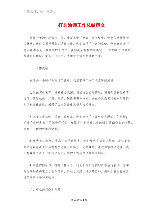 打非治违工作总结范文