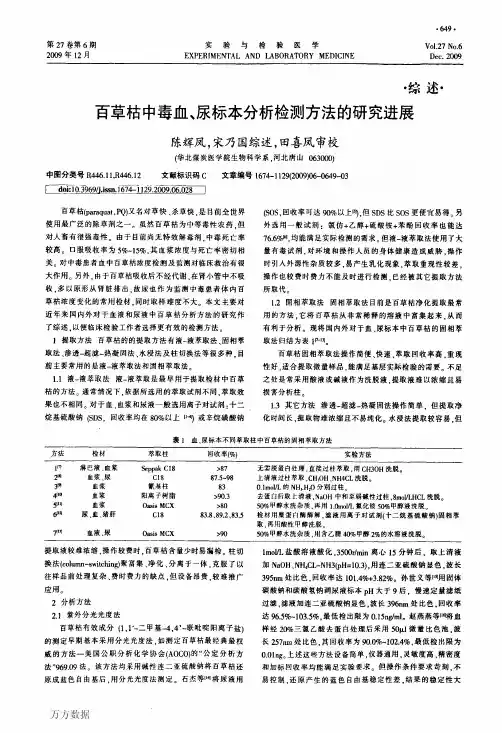百草枯中毒血、尿标本分析检测方法的研究进展