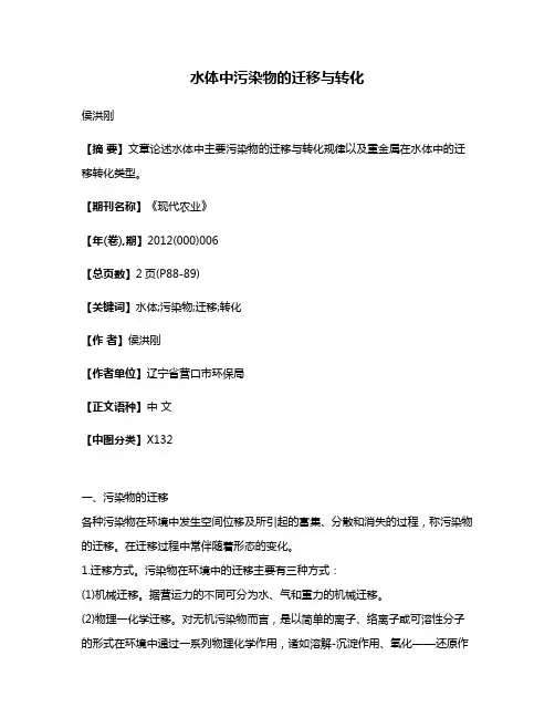 水体中污染物的迁移与转化