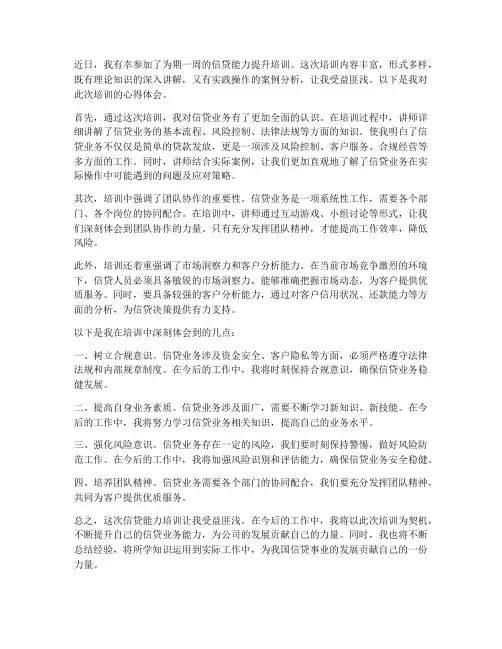 信贷能力培训心得体会范文