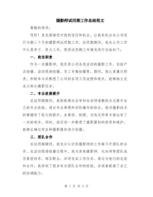 摄影师试用期工作总结范文