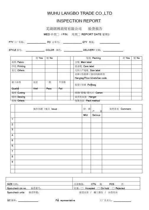 服装类公司验货报告.doc