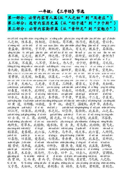一年级必背《三字经》拼音确认版(缩小版) 可编辑word版