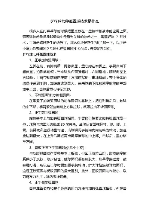 乒乓球七种弧圈球技术是什么