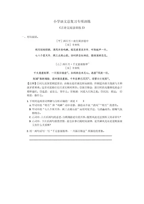 小学语文总复习专项训练(古诗文阅读2)