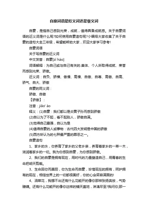 自豪词语是贬义词还是褒义词