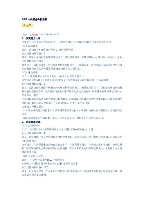 SAP中的财务分析指标