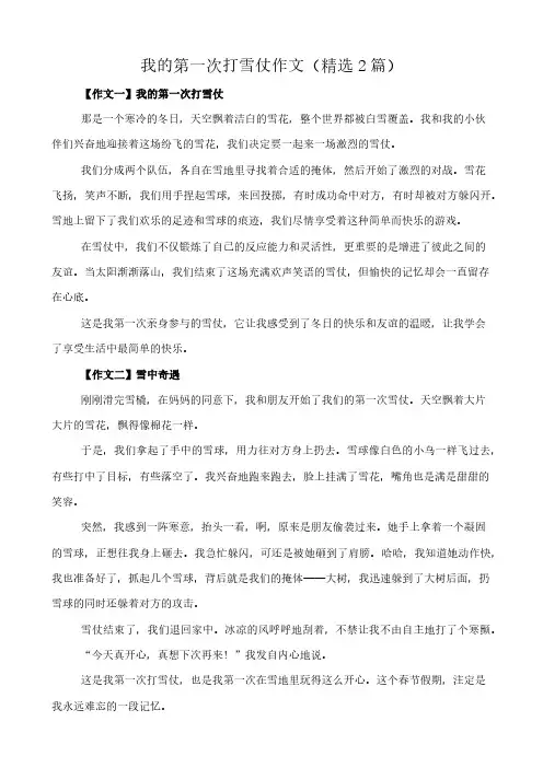 我的第一次打雪仗 作文(精选2篇)