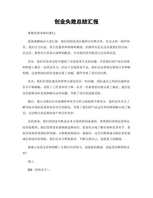 创业失败总结汇报