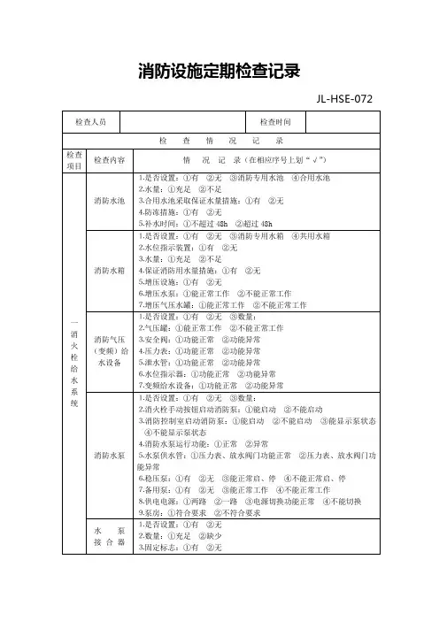 消防设施检查记录表