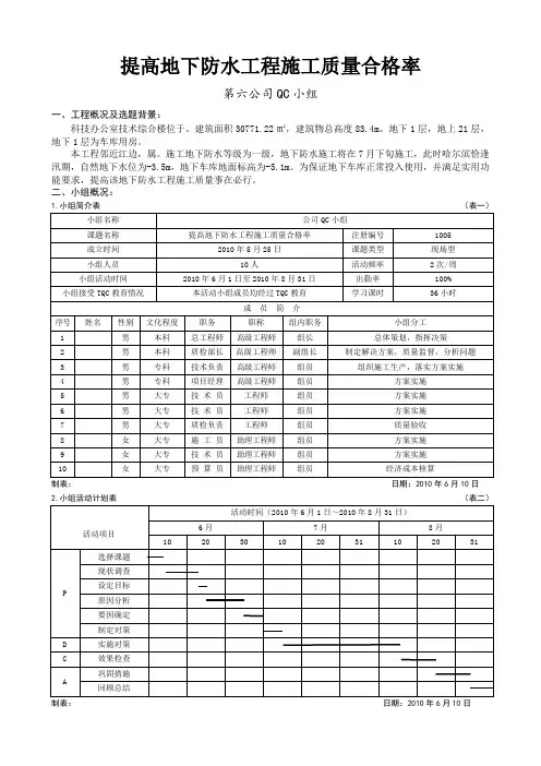 [qc成果]提高地下防水工程施工质量合格率