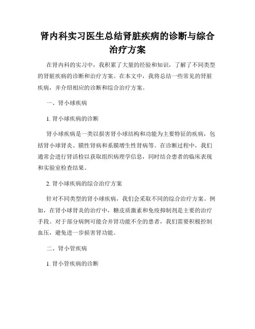 肾内科实习医生总结肾脏疾病的诊断与综合治疗方案