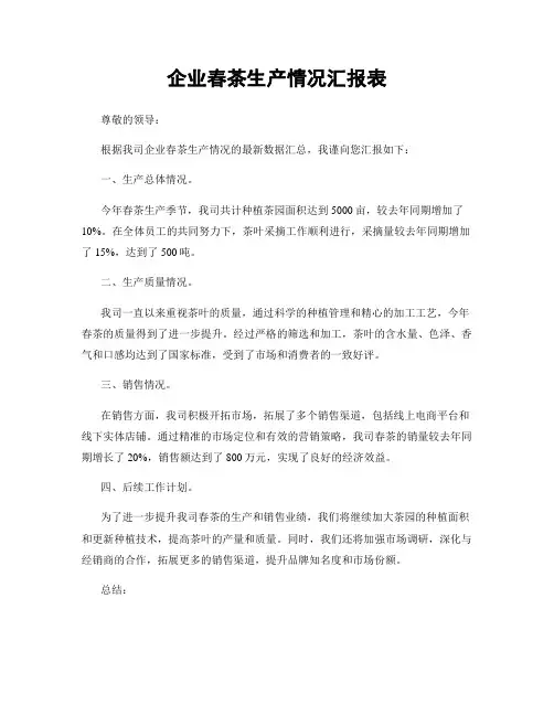 企业春茶生产情况汇报表