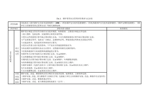 特种设备使用安全管理评价要求与记录表
