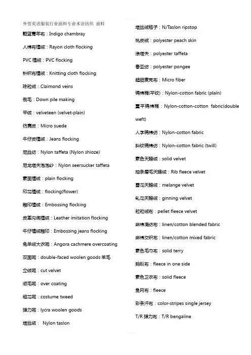 外贸英语服装行业面料专业术语纺织-面料加织物