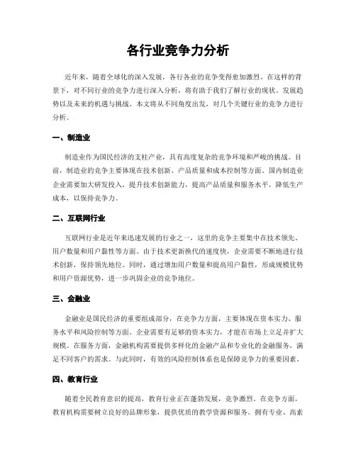 各行业竞争力分析
