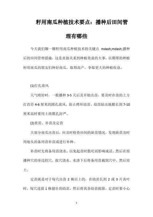 籽用南瓜种植技术要点：播种后田间管理有哪些