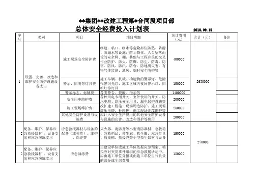 总体及各年度安全经费计划表