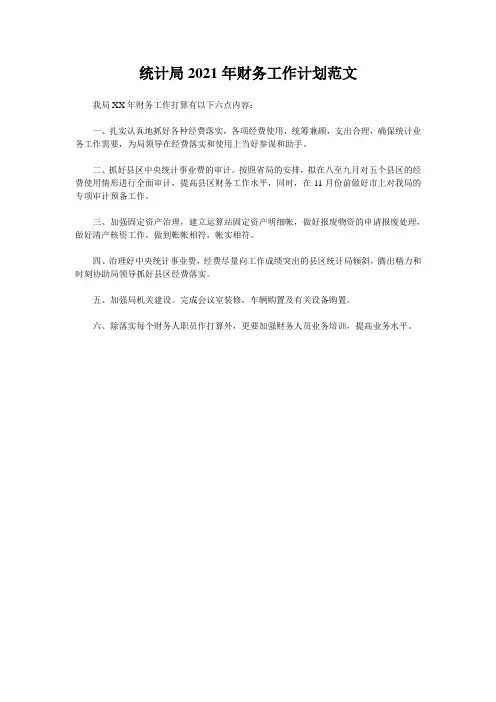 统计局2021年财务工作计划范文