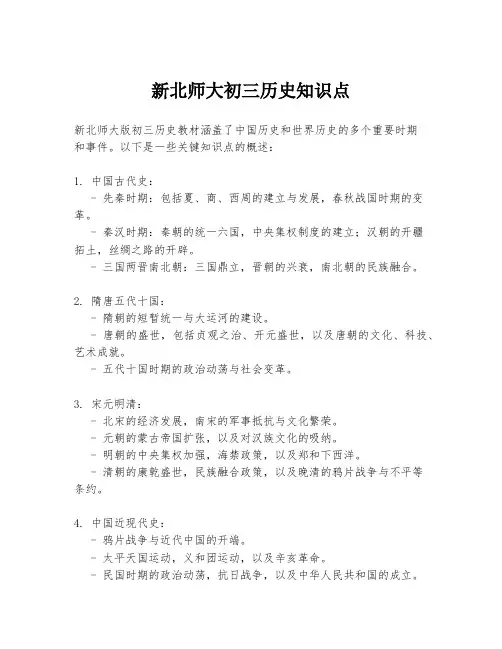 新北师大初三历史知识点