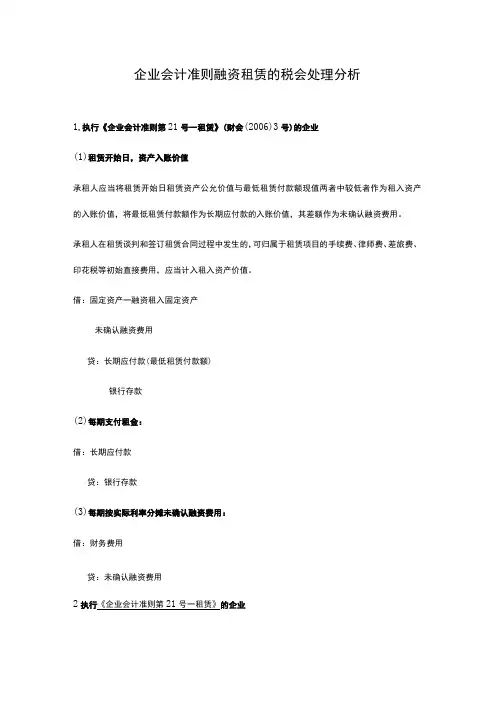 企业会计准则融资租赁的税会处理分析