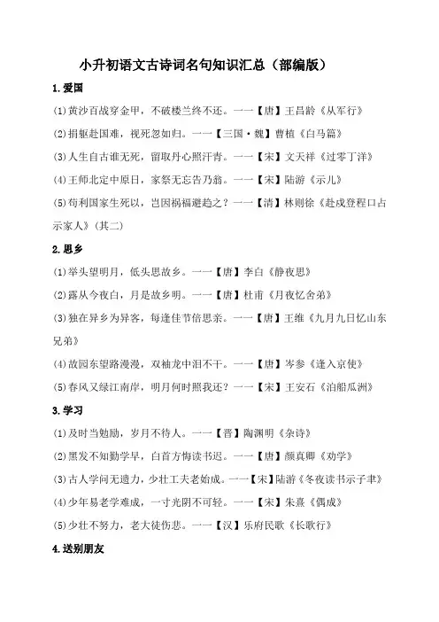 六年级古诗词分类复习(20类)