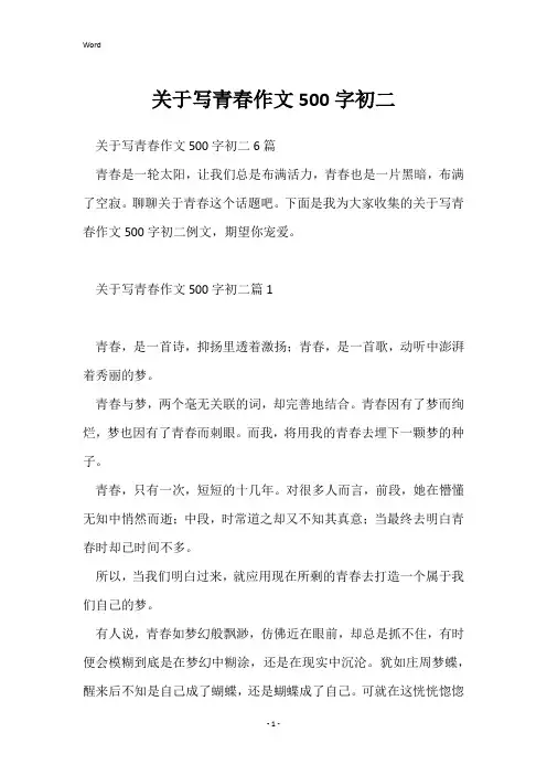 关于写青春作文500字初二