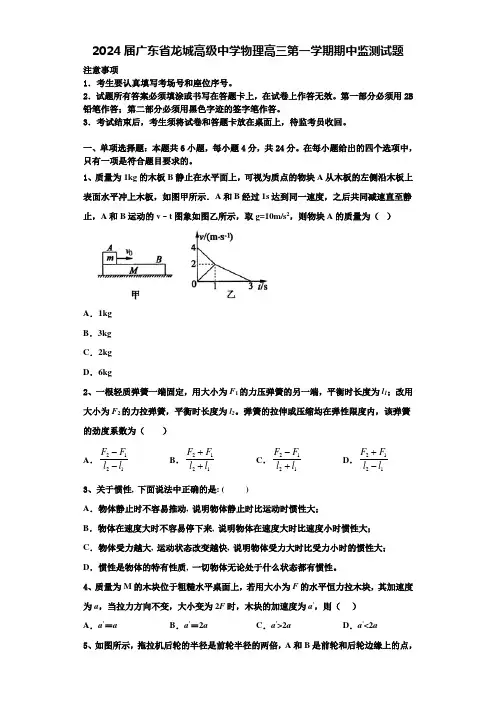 2024届广东省龙城高级中学物理高三第一学期期中监测试题含解析