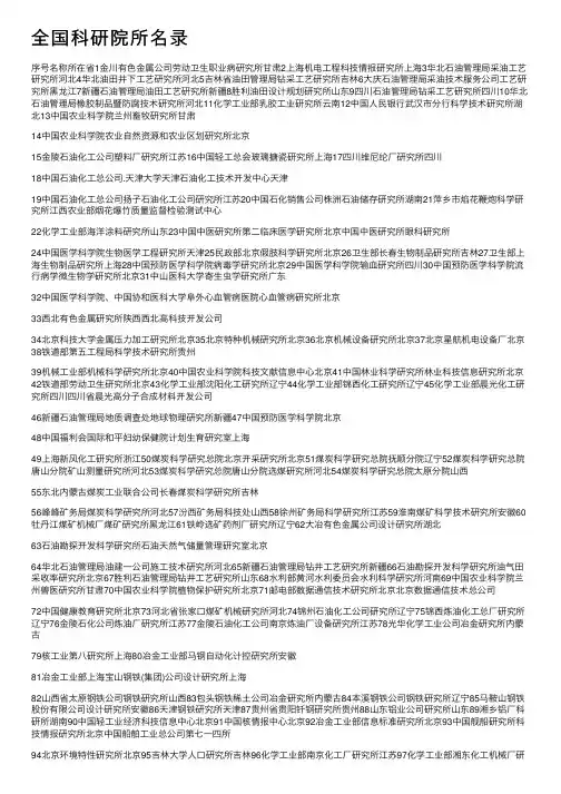 全国科研院所名录