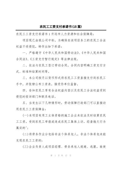 农民工工资支付承诺书(15篇)
